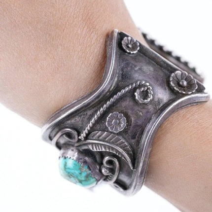 6" Vintage Navajo Cuff Bracelet watch band Sterling Turquoise - Estate Fresh Austin