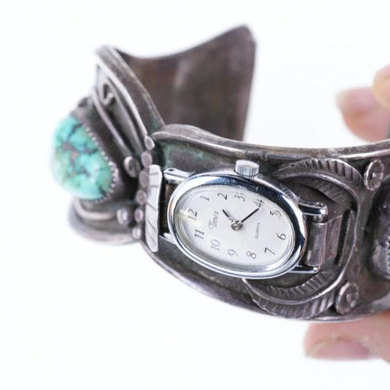 6" Vintage Navajo Cuff Bracelet watch band Sterling Turquoise - Estate Fresh Austin