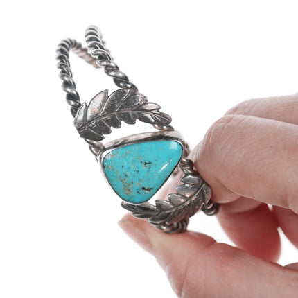 6" Vintage Navajo Twisted silver wire turquoise cuff bracelet - Estate Fresh Austin