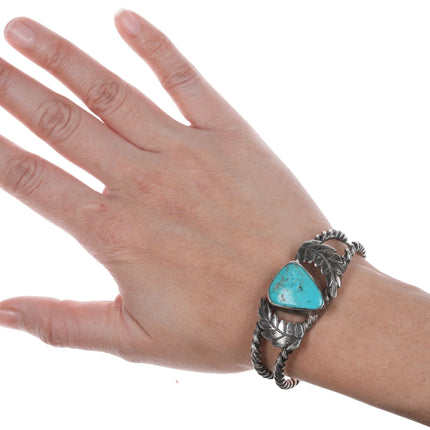 6" Vintage Navajo Twisted silver wire turquoise cuff bracelet - Estate Fresh Austin