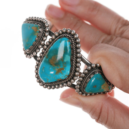 6" Vintage Nelson Navajo silver high grade turquoise cuff bracelet - Estate Fresh Austin