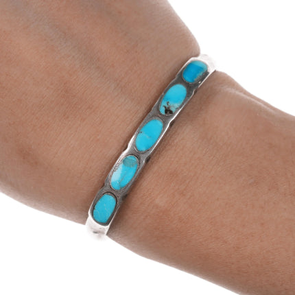 6" Vintage Zuni silver and oval turquoise channel inlay cuff bracelet - Estate Fresh Austin