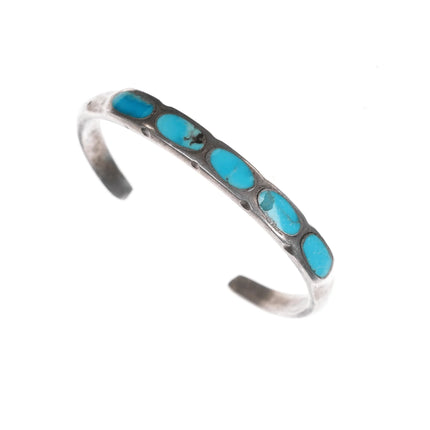 6" Vintage Zuni silver and oval turquoise channel inlay cuff bracelet - Estate Fresh Austin
