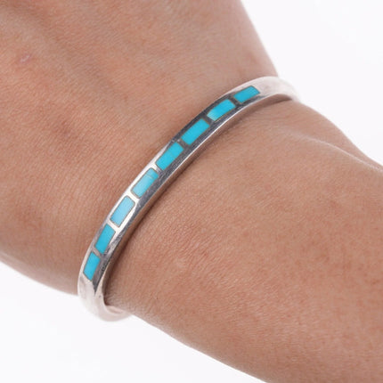 6" Vintage Zuni silver and turquoise channel inlay bracelet - Estate Fresh Austin