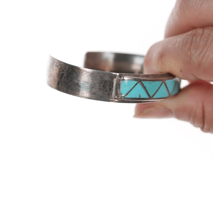 6" Vintage Zuni silver Channel inlay turquoise zig-zag cuff bracelet - Estate Fresh Austin