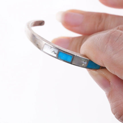 6" Vintage Zuni silver - turquoise and mother of pearl channel inlay bracelet - Estate Fresh Austin