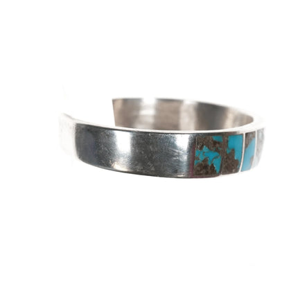 6" Vintage Zuni sterling channel inlay turquoise cuff bracelet - Estate Fresh Austin