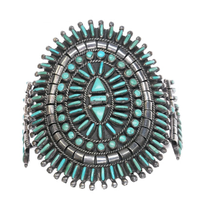 6" Vintage Zuni sterling natural turquoise needlepoint cuff bracelet - Estate Fresh Austin