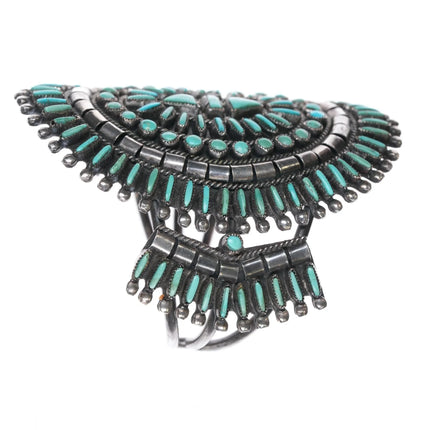 6" Vintage Zuni sterling natural turquoise needlepoint cuff bracelet - Estate Fresh Austin