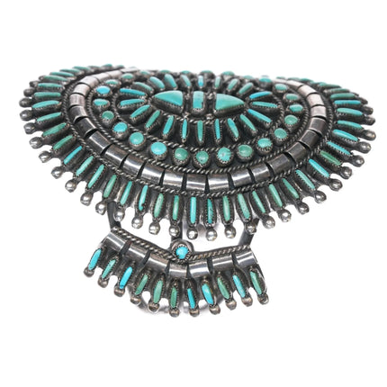 6" Vintage Zuni sterling natural turquoise needlepoint cuff bracelet - Estate Fresh Austin