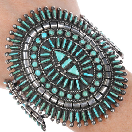 6" Vintage Zuni sterling natural turquoise needlepoint cuff bracelet - Estate Fresh Austin