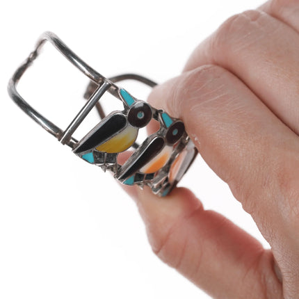 6" Vintage Zuni sterling penguins channel inlay cuff bracelet - Estate Fresh Austin