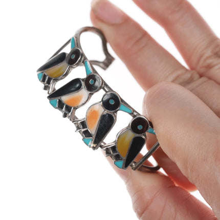 6" Vintage Zuni sterling penguins channel inlay cuff bracelet - Estate Fresh Austin