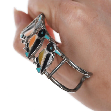 6" Vintage Zuni sterling penguins channel inlay cuff bracelet - Estate Fresh Austin