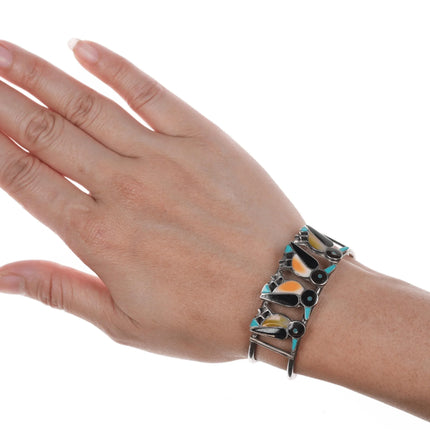 6" Vintage Zuni sterling penguins channel inlay cuff bracelet - Estate Fresh Austin