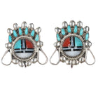 60's-70's BHL Zuni turquoise petit point sunface screw back earrings sterling - Estate Fresh Austin