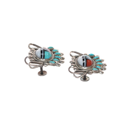 60's - 70's BHL Zuni turquoise petit point sunface screw back earrings sterling - Estate Fresh Austin