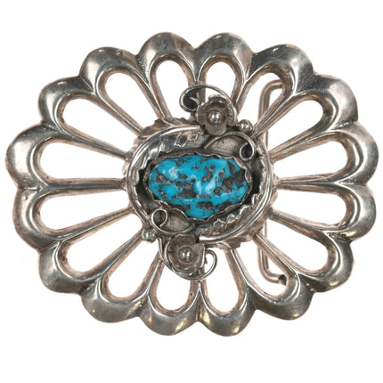 60's-70's Native American cast silver belt buckle with turquoise - Estate Fresh Austin