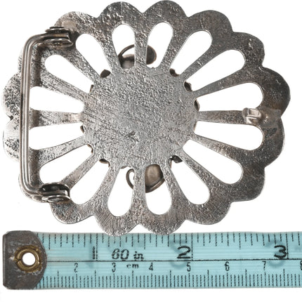 60's-70's Native American cast silver belt buckle with turquoise - Estate Fresh Austin