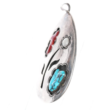 60's-70's Navajo large sterling, turquoise, coral, shell pendant - Estate Fresh Austin