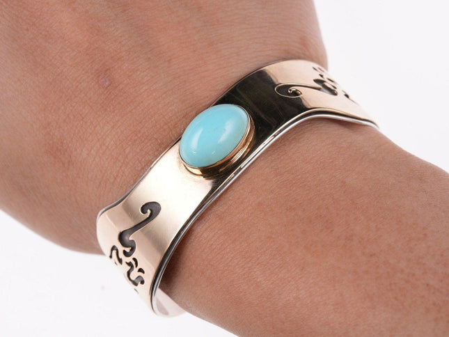 6.25" 14k/Sterling Overlay turquoise bracelet - Estate Fresh Austin