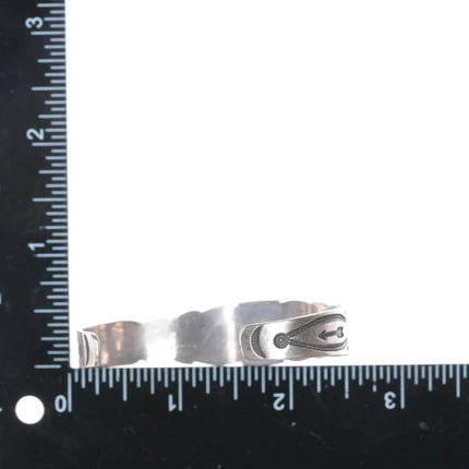 6.25" 1930's Navajo ingot silver turquoise cuff bracelet with amazing stampwork - Estate Fresh Austin