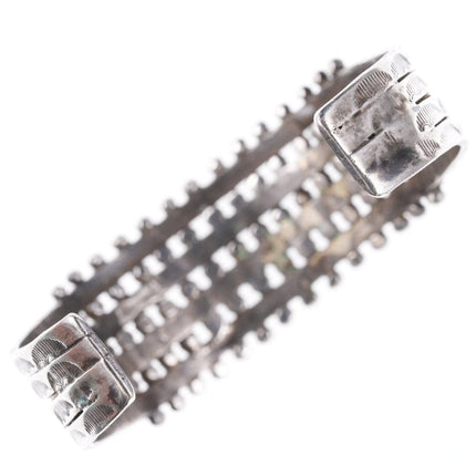 6.25" 1930's Navajo Stamped silver Snake eye turquoise 4 row cuff bracelet - Estate Fresh Austin