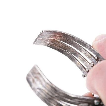 6.25" 1930's Navajo Stamped silver Snake eye turquoise 4 row cuff bracelet - Estate Fresh Austin