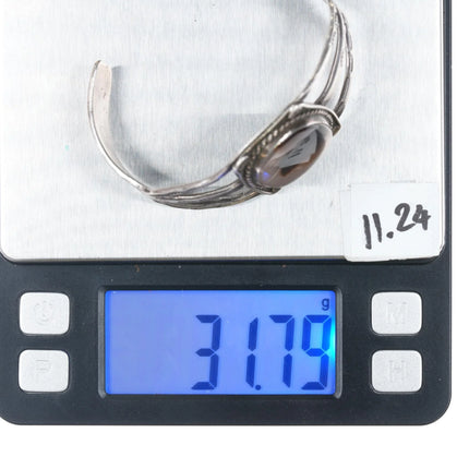 6.25" 1940's Navajo Sterling agate cuff bracelet - Estate Fresh Austin