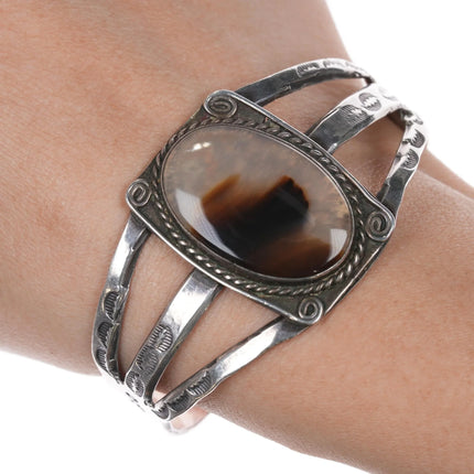 6.25" 1940's Navajo Sterling agate cuff bracelet - Estate Fresh Austin