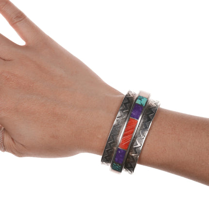 6.25" Benny Armijo Navajo high grade inlay modernist sterling cuff bracelet - Estate Fresh Austin