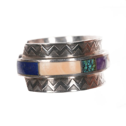6.25" Benny Armijo Navajo high grade inlay modernist sterling cuff bracelet - Estate Fresh Austin