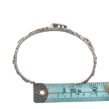 6.25" 1980's Masha Southwestern sterling and stone nugget cuff bracelet - Estate Fresh Austin