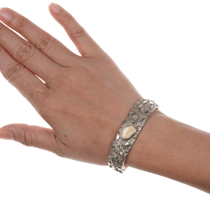 6.25" 1980's Masha Southwestern sterling and stone nugget cuff bracelet - Estate Fresh Austin