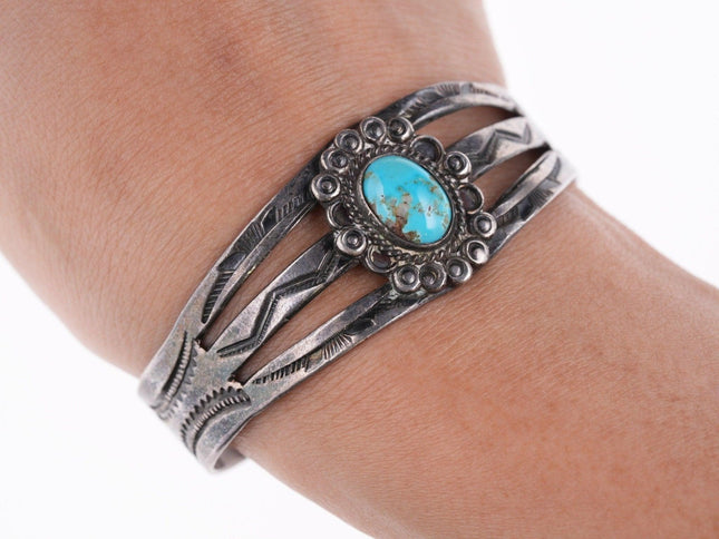 6.25" 30's - 40's Fred Harvey Era sterling and turquoise bracelet - Estate Fresh Austin