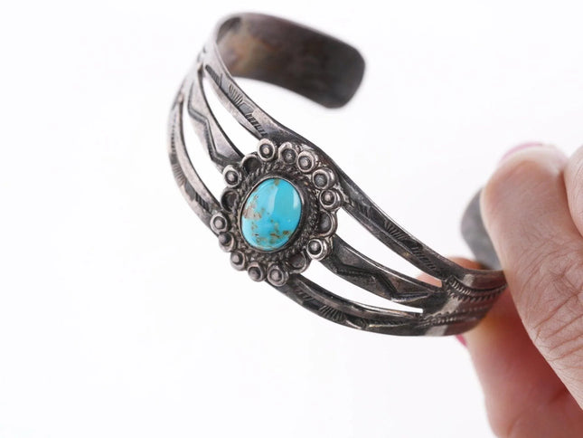 6.25" 30's-40's Fred Harvey Era sterling and turquoise bracelet - Estate Fresh Austin