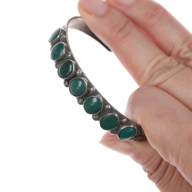 6.25" 30's-40's Navajo Cerrillios Turquoise Hand stamped silver row cuff bracelet - Estate Fresh Austin