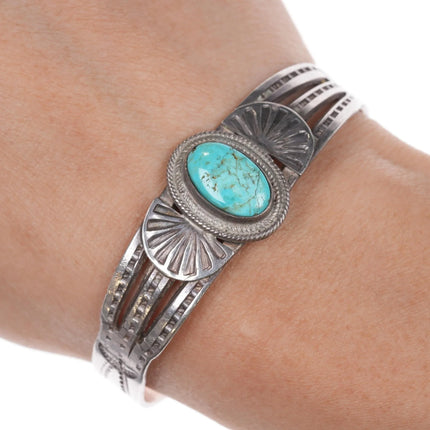 6.25" 30's-40's Navajo silver and turquoise cuff bracelet - Estate Fresh Austin