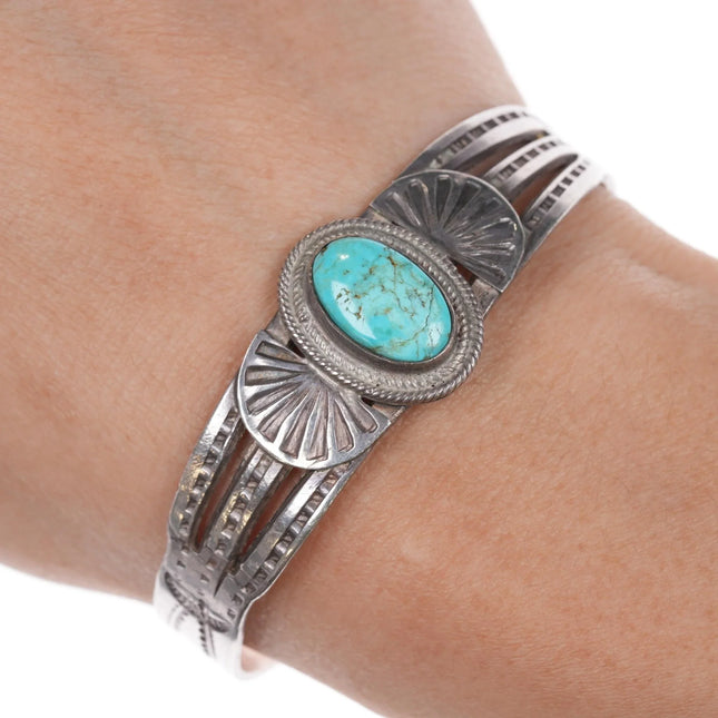 6.25" 30's-40's Navajo silver and turquoise cuff bracelet - Estate Fresh Austin