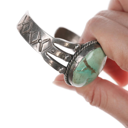 6.25" 30's-40's Navajo silver cuff bracelet with large turquoise stone - Estate Fresh Austin