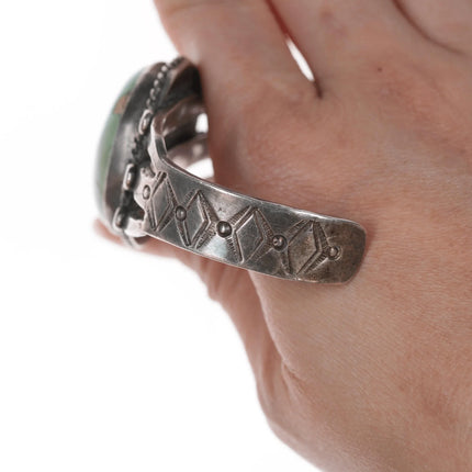 6.25" 30's-40's Navajo silver cuff bracelet with large turquoise stone - Estate Fresh Austin