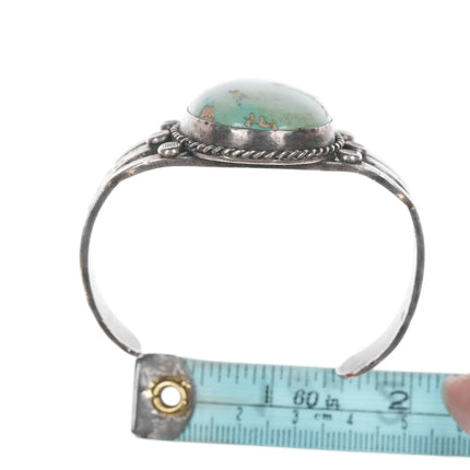 6.25" 30's-40's Navajo silver cuff bracelet with large turquoise stone - Estate Fresh Austin
