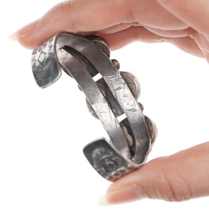 6.25" 30's-40's Navajo stamped silver cuff bracelet with turquoise - Estate Fresh Austin