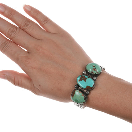 6.25" 30's-40's Navajo stamped silver cuff bracelet with turquoise - Estate Fresh Austin
