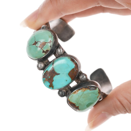 6.25" 30's-40's Navajo stamped silver cuff bracelet with turquoise - Estate Fresh Austin