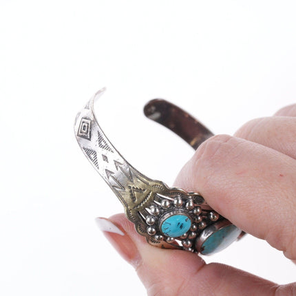 6.25" 40's - 50's Fred Harvy Style sterling and turquoise cuff bracelet - Estate Fresh Austin