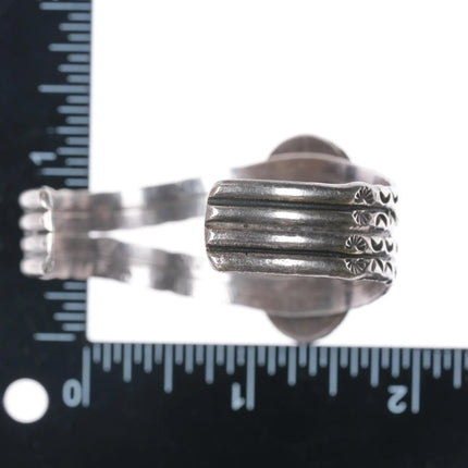 6.25" 40's-50's heavily stamped Native American silver cuff bracelet with nice turquoise - Estate Fresh Austin