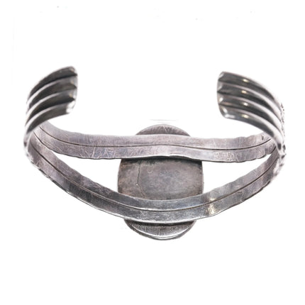 6.25" 40's-50's heavily stamped Native American silver cuff bracelet with nice turquoise - Estate Fresh Austin