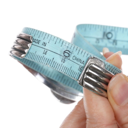 6.25" 40's-50's heavily stamped Native American silver cuff bracelet with nice turquoise - Estate Fresh Austin
