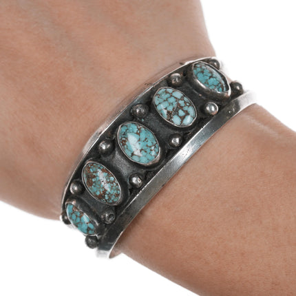 6.25" 40's-50's Native American spiderweb turquoise silver cuff bracelet - Estate Fresh Austin